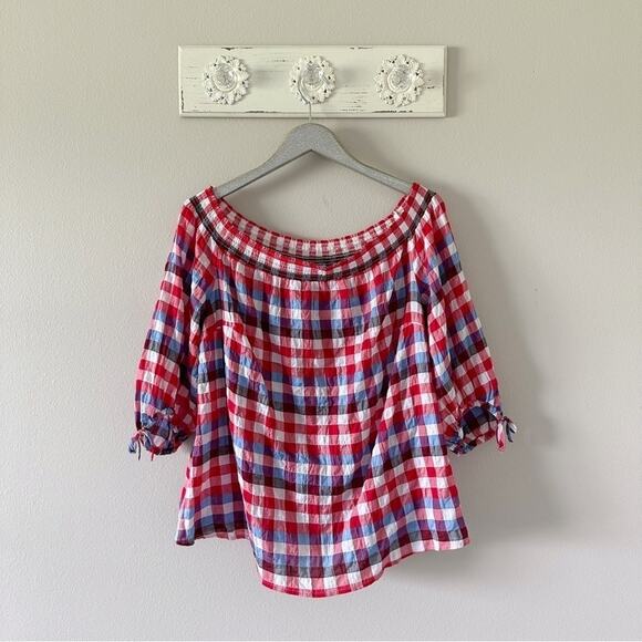 Lane Bryant Red and Blue Check Blouse NEW - Picture 2 of 7
